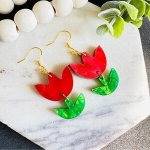 Red Tulip Flower Earrings Floral Earrings, Summer/ Spring Blossom Earrings